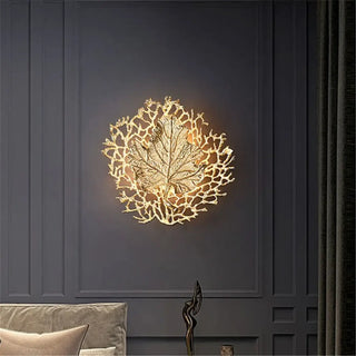 Gold round leaf wall sconce G9 LED large 31cm