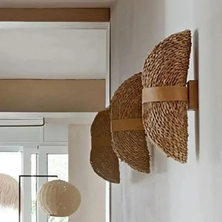 Braided wall sconce beige close-up woven texture
