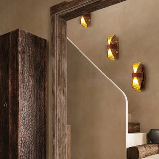 Rattan acrylic wall sconce warm 3000K installed bedroom