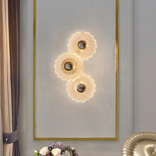 Gold flower wall light LED 5 glass petal shades art deco