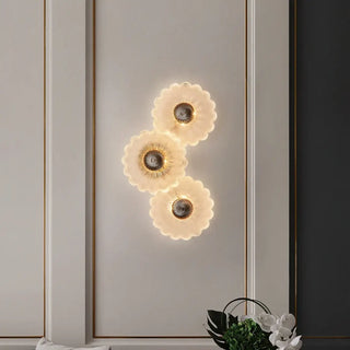 Gold floral wall light 5 glass petals LED art deco S size