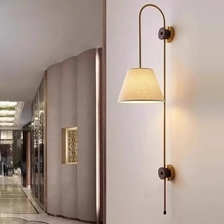 Designer brass wall light fabric diffuser warm 3000K