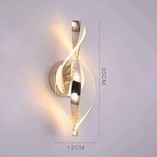Gold sculptural wall light LED 30cm detail front view