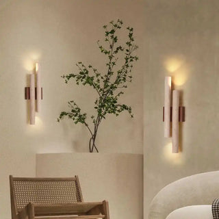 Minimalist marble wood wall sconce G9 LED warm white 50cm