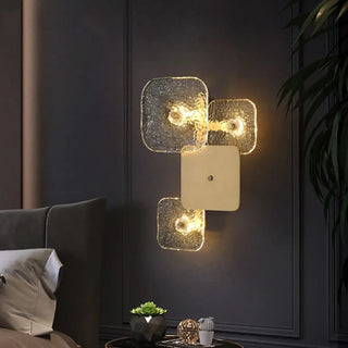 Gold glass squares wall sconce LED dimmable small 23cm