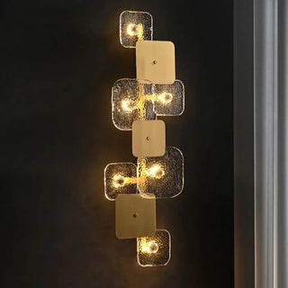 Gold glass squares wall sconce LED dimmable large 70cm