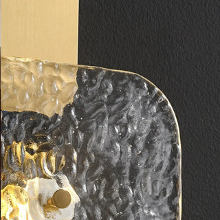 Gold square frame wall sconce LED glass texture close-up