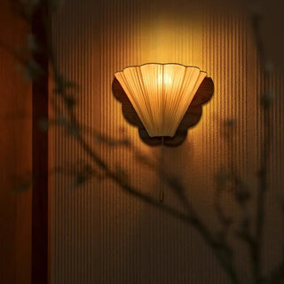 Natural wood fabric wall sconce E14 LED dimmable 30cm