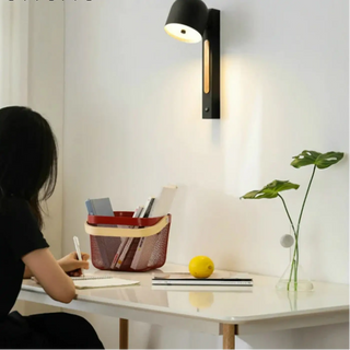 Black fabric cylindrical wall light LED 35cm tall