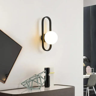White globe oval wall sconce close-up – gold metal E27 IP20 800g