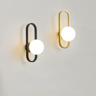 Oval wall sconce with white globe E27 – gold finish 15×40×15cm