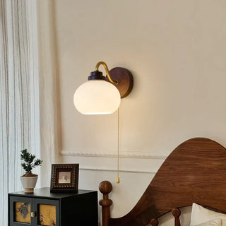 Retro wood and brass opaline wall sconce E27 – gold 28×18cm