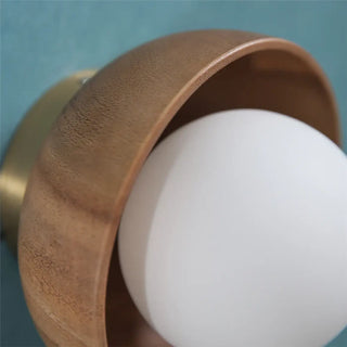 round wood wall sconce G9 LED – soft light brown modern