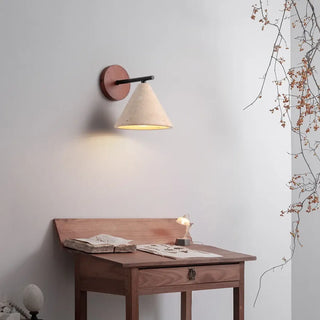 Beige conical wall sconce E27 Scandinavian stone – natural front view