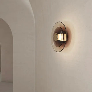 Brass and smoked glass wall light close-up – gray gold 30×13cm M size