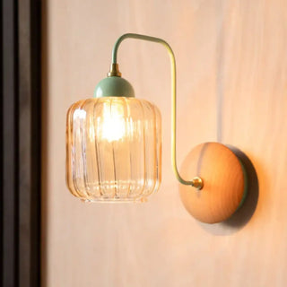 Glass and wood wall sconce G9 in green – Scandinavian front view