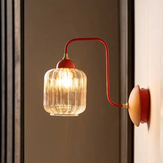 Red glass aluminum wood wall sconce 11x15cm – side angle