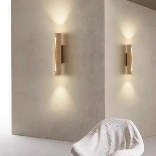 VEVERTI vertical wall sconce marbled glass installed