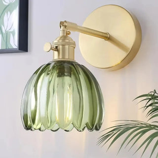 Gold vintage wall sconce E27 green glass shade 12cm