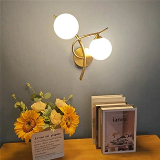 Gold wall sconce E27 LED IP65 2 white ball globes modern