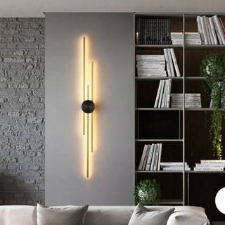 3-bar G9 LED wall sconce in gold acrylic 60cm front view