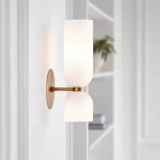Coloured blown glass art deco double sconce E14 LED grey white