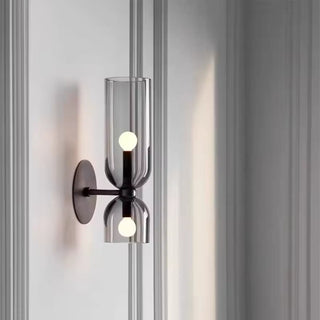 Double blown glass wall light E14 blue transparent art deco