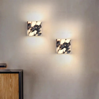 White marble effect wall sconce G9 square – IP65 modern front view