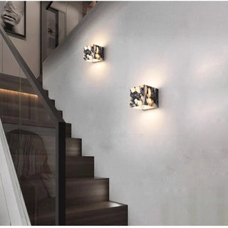 Marble wall sconce installed – living room warm 3000K ambient light