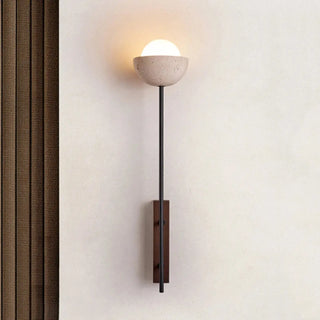 Slender black marble wall sconce G9 – half sphere stone 71cm tall