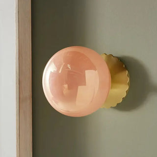 Pink glass wall sconce LED elegant gold base 20cm