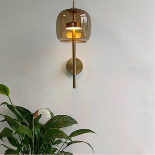 Gold gray arm wall light LED glass medium size elegant