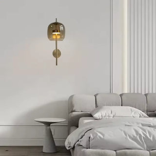 Elegant arm wall sconce LED glass gold gray small size
