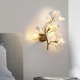 White petal wall sconce G9 LED dimmable gold detail