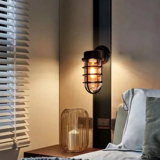 Retro punk wall sconce E27 – alarm style black aluminum