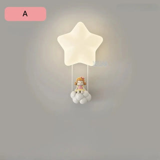 STARIA star-shaped children's wall sconce with hanging figurines