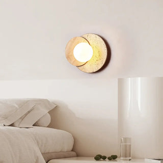 Sabia wood wall sconce beige 30 cm diameter – side view