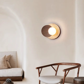 Sabia lunar wood LED wall sconce G9 brown – front view