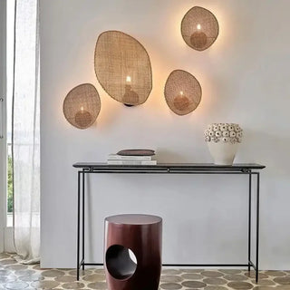 Leaf shaped rattan wall sconce E27 IP65 beige S size