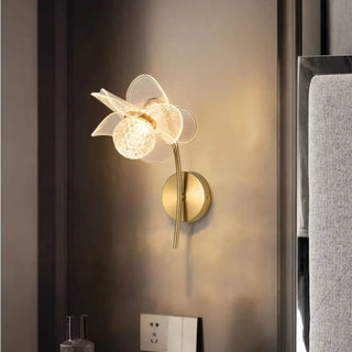 Gold flower wall sconce G9 6W acrylic dimmable – front view