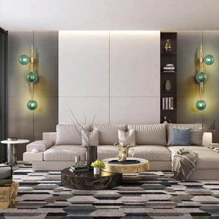 Green glass globe wall light G4 – aluminum 74cm tall