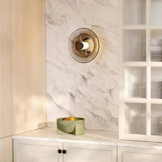 Round neo-retro glass wall sconce amber grey E27 IP65 outdoor