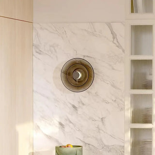 Neo-retro round amber glass wall light IP65 outdoor rated E27
