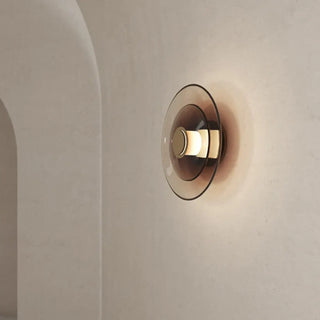 Round glass wall sconce neo-retro style aluminium amber grey