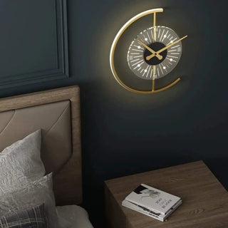 Black clock wall sconce 3000K warm white glow installed