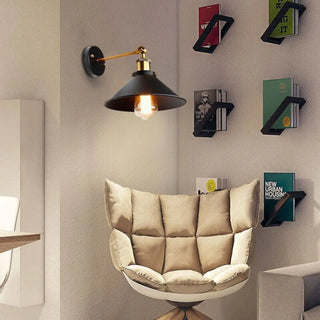 Black industrial wall light retro style side profile view