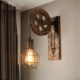 VINY wood metal wall sconce installed living room