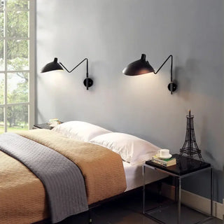Matte black industrial sconce side – 2 light adjustable arm