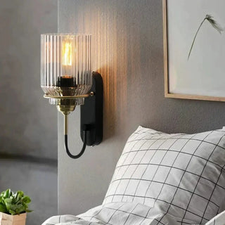 Industrial streaked glass wall sconce E27 black metal
