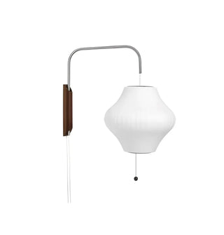 Japandi pleated glass wall sconce Cora white brown wood